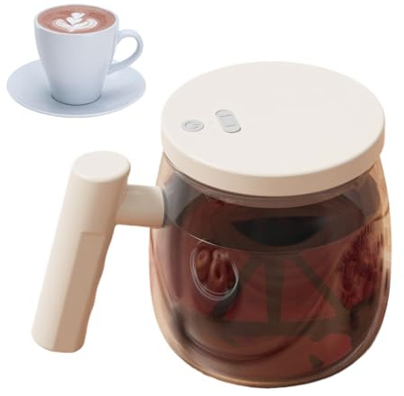 BSEID Taza autoagitante, taza de café autoagitante,Taza de mezcla eléctrica de vidrio de 400 ml | Taza mezcladora recargable por USB con tapa y mango, 800 mAh, mezcla proteínas del