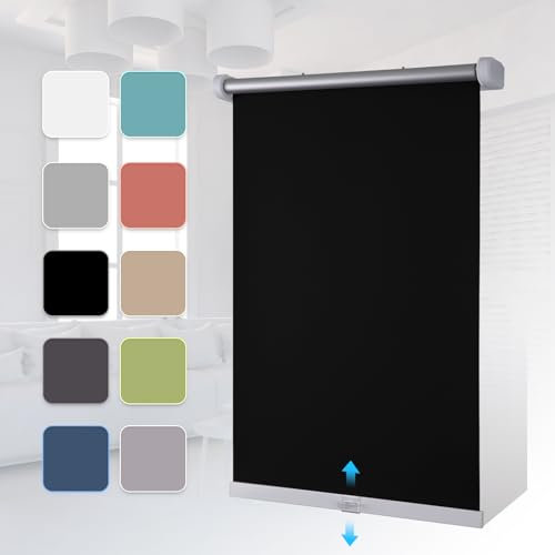 Grandekor Rollos ohne Bohren Schnurlos 80x150cm(BxH) Schwarz Verdunklungsrollo Thermorollo Rollo Klemmfix Springrollo Fenster Rollos für innen Hitzeschutz Sichtschutz Verdunkelung