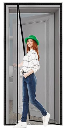 Ventana de puerta con mosquitera magnética, cortina de puerta antiinsectos, cortina antimoscas, cierre automático para sala de estar, balcón, puertas de ventana 110x225cm Negro