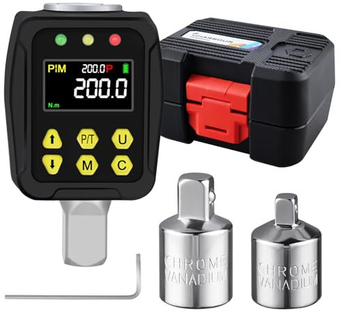 Uharbour Adaptateur dynamométrique numérique 1/2 10-200 Nm, clé dynamométrique numérique avec écran LCD, mode PEAK/TRACK, buzzer et affichage LED, précision d'erreur ±2 % pour voiture, vélo, moto