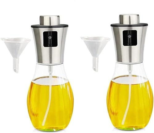 GADIRIA Lot de 2 vaporisateurs d'huile en verre 200 ml. Convient pour friteuses à air, grilles et salades. Avec récipients en verre et entonnoirs à remplir. Convient pour le vinaigre.