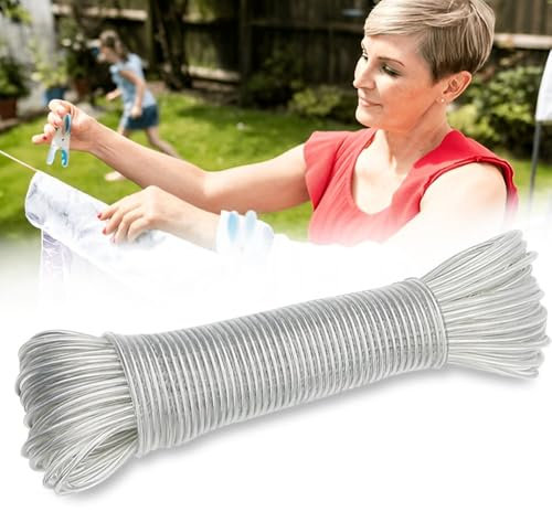 Cuerda tendedero Exterior 30m - Cuerdas tendedero Exterior de Acero con Revestimiento de PVC Transparente - Resistente y Duradera para Ropa tendida - Cuerda para Tender Ropa Exterior, Washing Line