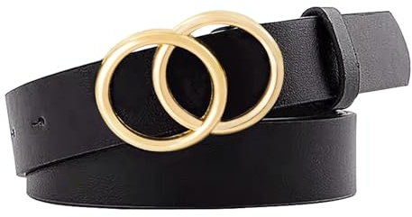 Jesustree Cinturones de Cuero para Niñas Cinturón Vaquero de Piel Sintética Moda Vestir Banda Durable con Hebilla de Doble Junta Tórica para Niños Mujer Vestidos Pantalones, Negro