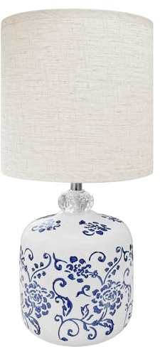 IlGruppone Lampada Moderna da Comodino con Decorazione Fiori Orientali Certificata RoHS in Ceramica con Paralume 45W Scrivania Tavolo Abat Jour