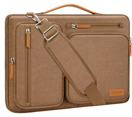 MOSISO 360 Schütz Laptoptasche 16 Zoll, 15-15,6 Zoll Umhängetasche Kompatibel mit MacBook Pro 16, HP, Dell, Lenovo, Asus, Seite Offen Schultertasche mit 4 Reißverschlusstaschen&Griff, Mokka