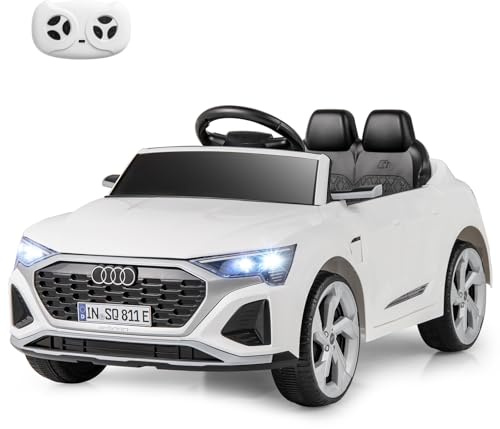 COSTWAY Elbil för barn Audi SQ8, 12 V elfordon med 2,4 G fjärrkontroll och tuta och strålkastare och musik, 3-växlad elbil för barn från 3 år (vit)