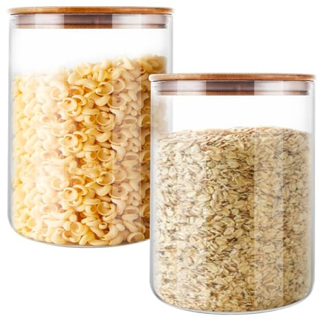 FWEEK 2 Stück Vorratsgläser mit Deckel 3L, Grosse Vorratsdosen Glas mit Deckel Luftdicht, Glasbehälter mit Bambusdeckeln, Aufbewahrungsgläser Küche für Getreide, Nüsse, Mehl, Cornflakes