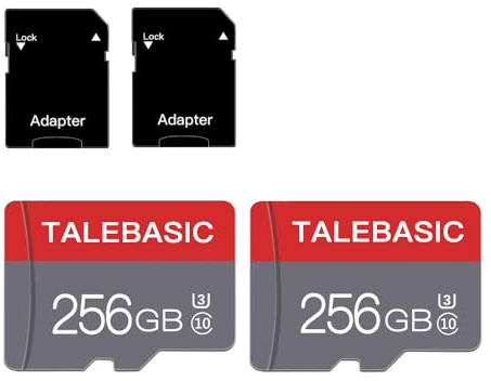 talebasic 256GB Carte mémoire Micro Classe 10 - Carte TF Haute Vitesse avec Adaptateur pour Tablette/téléphone Portable/Appareil Photo/autoradio/Console de Jeu (Lot de 2 Cartes 256 GB)