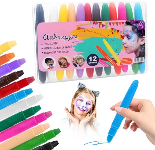 Kit de maquillage pour enfant 12 couleurs, peinture visage et corps lavable, pour carnaval, body painting, déguisements et peinture, maquillage pour enfant sûr