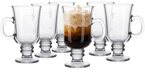 KONZEPT Lot de 6 verres à café irlandais avec anse et pied - 200 ml - Résistant à la chaleur et au lave-vaisselle - Idéal pour le vin chaud et le chocolat chaud
