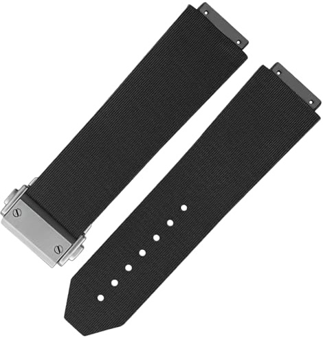 HiCycle2 Bracelet de montre de rechange en caoutchouc pour Hublot Big Bang Luna Rossa 25 x 19 mm (noir et argent)