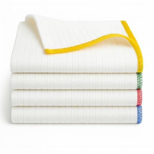 Quick Cleaning Supplies Cotton Dish Cloths & Dishcloths for Washing Up, Pack of 4 – Extra Large 42×44cm, 275 GSM – Kitchen Cloths, Colour-Coded for Catering & Home – Lint Free, Machine Washable