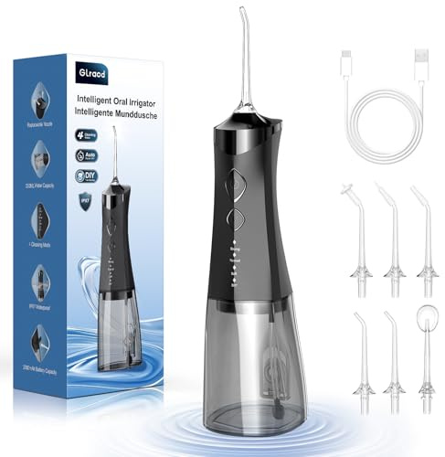 Irrigador bucal Glracd 2026, depósito de agua de 350 ml, irrigador inalámbrico de 2500 mAh, 4 modos y ajuste DIY de la presión del agua, limpiador interdental, ducha dental para la limpieza bucal