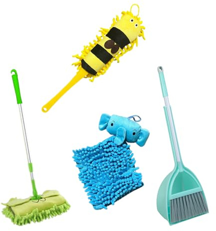 Xifando Kid's Housekeeping Cleaning Tools Set-Kids Cleaning Set 5 Piece -Pretend Play Home Cleaning Kit, Include Mop,Broom,Dust-pan,Duster Brush,Towel
