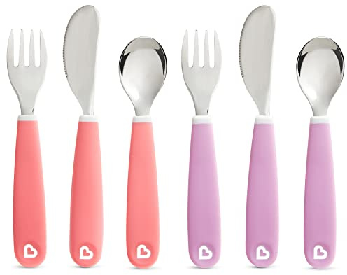 Munchkin® Splash™ Toddler Fork, Knife and Spoon Utensil Set, 6 Pack, Pink/Purple
