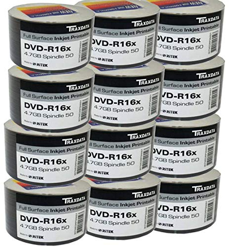 Ritek Bulk Buy Traxdata Full Face Printable 16x DVD-R 4.7GB - 600 Discs - Buy The Box