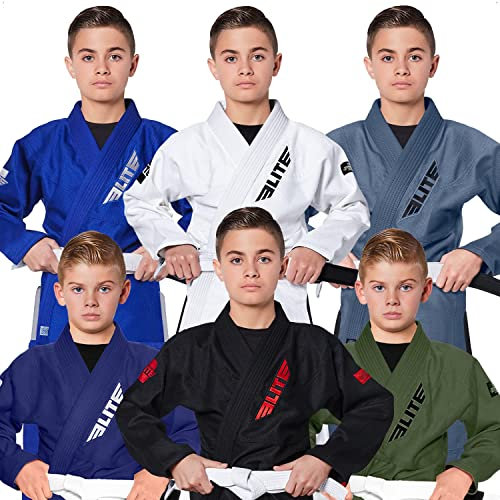 Elite Sports Kinder BJJ Gi Youth IBJJF Brasilianischer Jiujitsu Gi Kimono mit sanforisiertem Stoff und gratis Gürtel (siehe spezielle Größentabelle) (Premium Schwarz, C1)