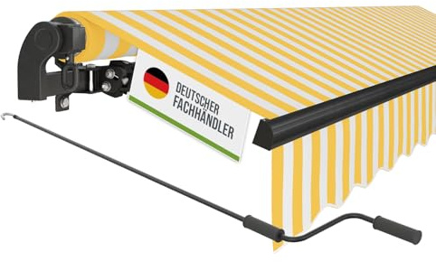empasa manuelle Gelenkarmmarkise Markise Start Sonnenmarkise Sonnenschutz Alu/Polyester komplett vormontiert, in verschiedenen Größen und Farben, Farbe:gelb/weiß gestreift, Größe:250 x 200