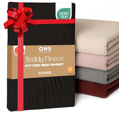 Brentfords Teddy Fleece Fitted Sheet, Soft Warm King Size Fitted Sheets Thermal Luxury Winter Bedding Fluffy Cuddly Bed Sheets Teddy Bear Bedding Easy to Use Fit, Black
