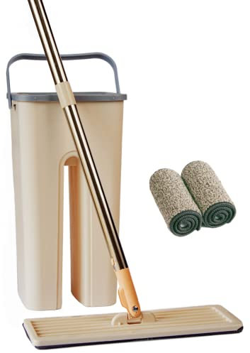 Mopa Suelo Multifuncional Microfibra Fácil Secado Atrapa Polvo Giratoria Fregona Cubo Escurridor Limpieza Suelos de Madera Cerámica Tarima Parquet Mármol Gress Cocinas Baldosas