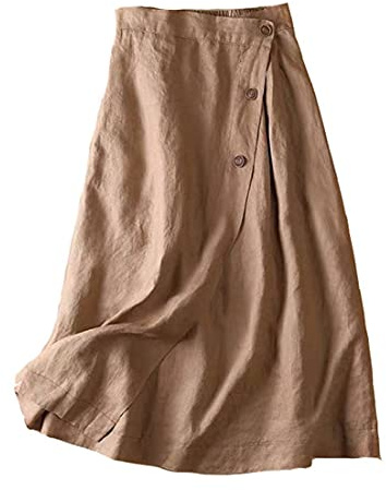 DSKK Falda de Lino para Mujer, Falda de Cintura elástica para Mujer Vestido de Lino,Falda Mujer