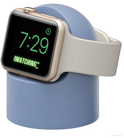 iWatching Charger Stand Silicone Dock Holder for Apple Watch Series Ultra/9/8/SE2//7/6/SE/5/4/3/2/1 (44/42/40/38mm),Supports Nightstand Mode > Adapters NOT Included < (Light Blue)