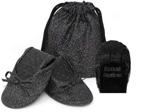 Sparkly Foldable Flats for Women, Glitter Ballet Shoes for Weddings &Events