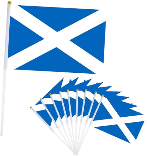10 piezas Bandera de Mano Escocia,Pequeña Personalizada Banderas con Mastil para Decoración Patio,Balcón,Jardin,Barra,para Juegos de Fútbol,Eventos Deportivos,Día Nacional,Fiesta de Escocia