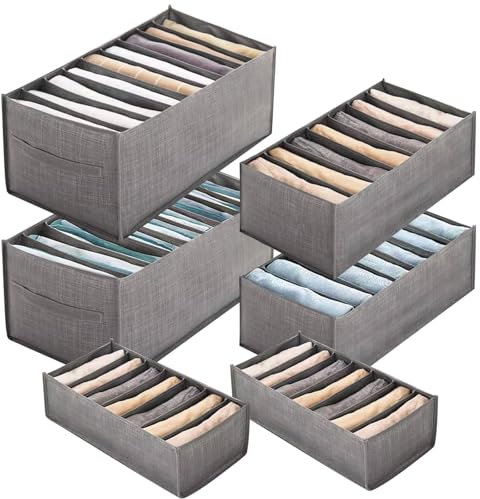 HOVIBU Aufbewahrungsboxen für Socken und Unterwäsche, Faltbare Boxen, 46 Zellen Schublade Organizer, zum Aufbewahren von Krawatten, Gürtel, Schals und Andere Zubehörteile (6-teiliges Set)