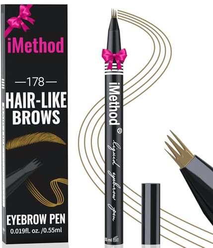 iMethod Augenbrauenstift Mit Mikro-4-Gabel-Spitze - Microblading für Haarähnliche Augenbrauen, Lang Anhaltend, Wischfest, Light Brown