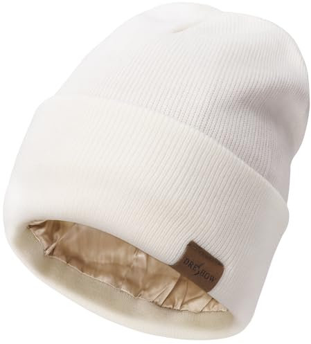 DRESHOW Beanie Mütze für Damen Herren Warme Wintermütze mit Weichem Satin Gefütterte Unisex Dehnbar Mütze mit Bündchen Strickmütze