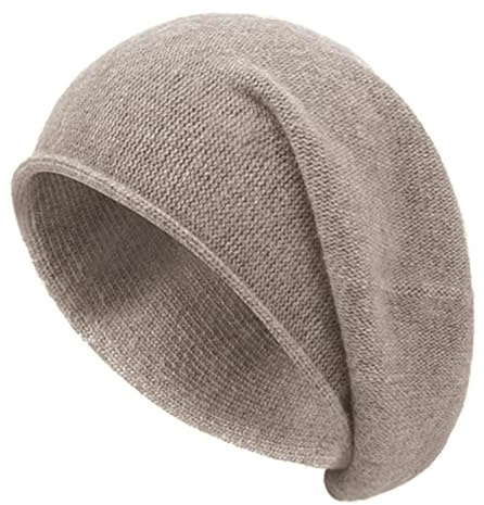 Epsoco Womens Cashmere Slouchy Knit Beanie Hat Winter Soft Warm Fleece Wool Knitted Skull Beanies Ski Cap for Ladies, Brown, One Size