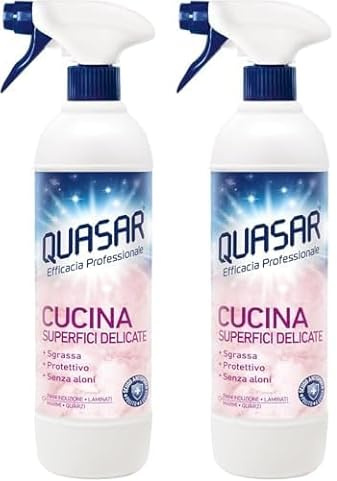 Quasar - Cucina Superfici Delicate, Piani a Induzione, Laminati, Marmi, Quarzi - Sgrassa, Protettivo, Senza Aloni - 680 ml (Confezione da 2)