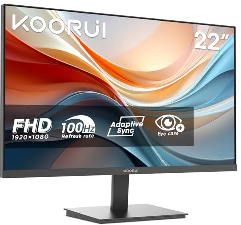 KOORUI E2212F 21.45 Zoll Monitor, FHD 1920 x 1080 100Hz PC Monitor, Adaptive Sync HDMI 1.4, Eye Care Bildschirm, -5° bis 15° neigbar, VESA 100 x 100mm