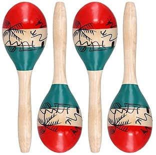 CHUIFAI 2 pares de maracas de madera, pintadas a mano, de madera natural, para fiestas, escuelas, actuaciones