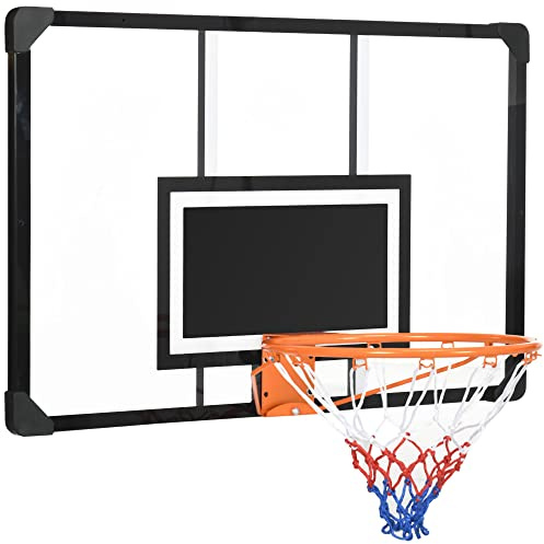 SPORTNOW Väggmonterad basketkorg, basketkorg, med okrossbar panel, stålring och slitstarkt nät, monteringsskruvar och nyckel, för utomhusbruk, transparent, orange