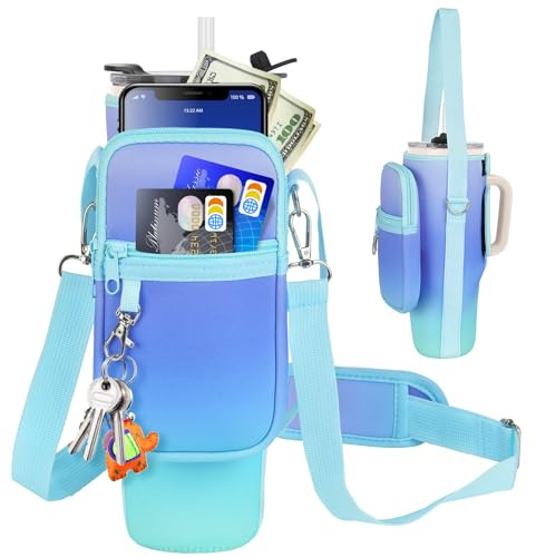 LEFOR·Z Water Bottle Carrier Bag with Phone Pocket Compatible with Stanley/Meoky 40 oz Tumbler with Handle,Water Bottle Holder Pouch with Adjustable Strap Compatible with Stanley Cup Accessories