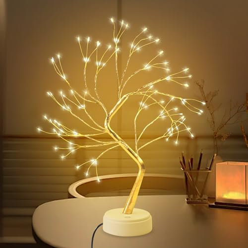 vsshe Albero Led Regolabile, LED Albero Lampada da Tavolo, 108 Decorativo Luce Alberi, Modello plug-in USB, Luci A Alberi Rami Pieghevoli per Natalizie, Pasquali, Soggiorno,Oro caldo.