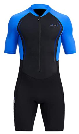 Herren Shorty Neoprenanzug, Ganzkörper-Reißverschluss vorne, zum Surfen, Speerfischen, Größe XXXL, Blau