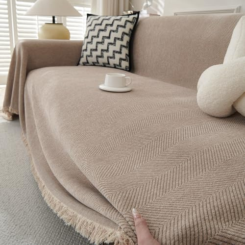 TAOTAOGO Chenille Large Sofa Throw for 1-4 Seater Sofas Camel 180x300 | Soft chenille throw, fits 2-3 seater sofas & chairs. Extra large, machine washable, pet-friendly, durable for daily use.