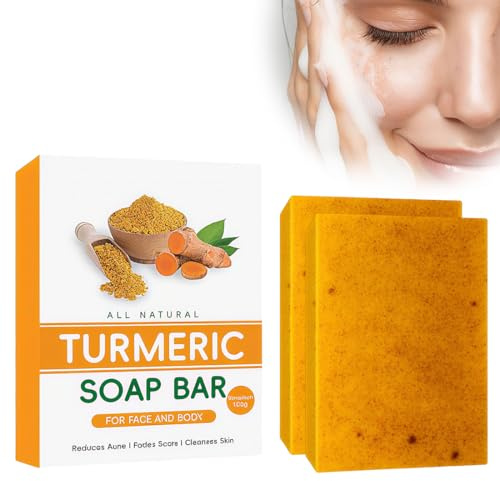 GXGM 2 Pièces Savon Curcuma Visage, Kojic Acid Soap,élimine les Taches Brunes, Savon doux pour l'acné, les Points Noirs, Nettoyage en Profondeur du Corps