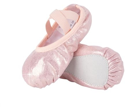 Dmwhsy Girls Ballet Shoes with Elastic Bands Glitter Flat Sole Dance Slippers for Women Kids Toddlers Adults Pink