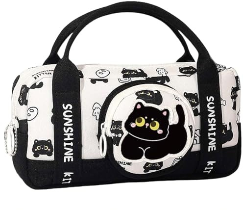 JUSKAQZYI Estuche Escolar Estuche Grande for lápices, Bolsa Extragrande for lápices, Estuche Suave for lápices, Organizador con Cremallera, útiles Escolares for Adolescentes. Cuero(Black Cat)