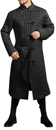 Generisch Cappotto Gambeson imbottito da uomo, con fibbie, invernale, caldo, in acetone, antivento, per attività all'aria aperta vichinga, lungo, gotico, vittoriano, uniforme, per altalena medievale