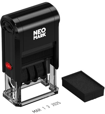 NEO MARK Self-Inking Date Stamp,12-Year Adjustable Rubber Dater, Ideal for Business, Receiving, Accounting & Expiration - with an Extra Refill Ink Pad