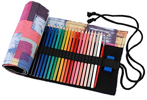 Amoyie Colouring Pencil Case 72 Slots, Roll Up Pen Holder, Pencil Wrap | Canvas Organiser Bag for Coloured Pen, Foldable Carrier for School, Outdoor, Artist Storage Bag, Large Capacity, Color Tartan