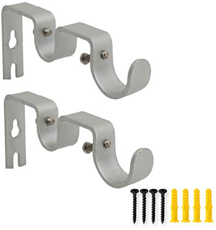 AddGrace 2 PCS Double Curtain Brackets Heavy Duty for 1 and 5/8 Rod Wall Mounted Holders for Living Room Bedroom Silver