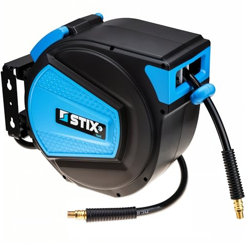 Druckluftschlauchtrommel PVC - Druckluftschlauch mit Aufroller 10m - Schlauchtrommel - Schlauch-Aufroller - Automatik Druckluftschlauch (9,5x15mm)