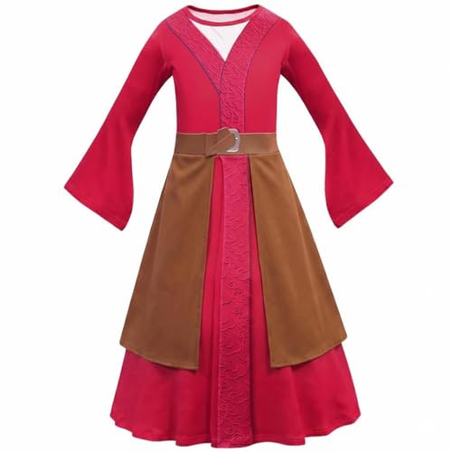 Lito Angels Disfraz Princesa Guerrera para Niña, Ropa Traje Hanfu Chino, Talla 7-8 años, Rojo
