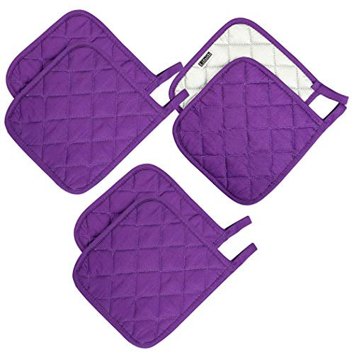 Lifaith Topflappen aus 100 % Baumwolle, für die Küche und den Alltag, aus Frottee, hitzebeständig, große Untersetzer, Hot Pads, Set zum Kochen und Backen, 6 Stück (Violett)
